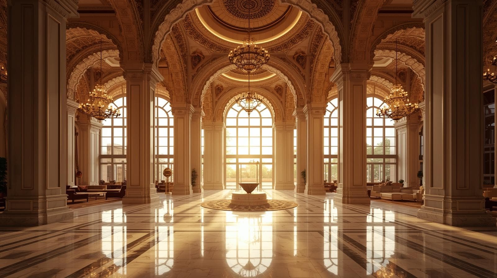 Grand Indian luxury hotel lobby
